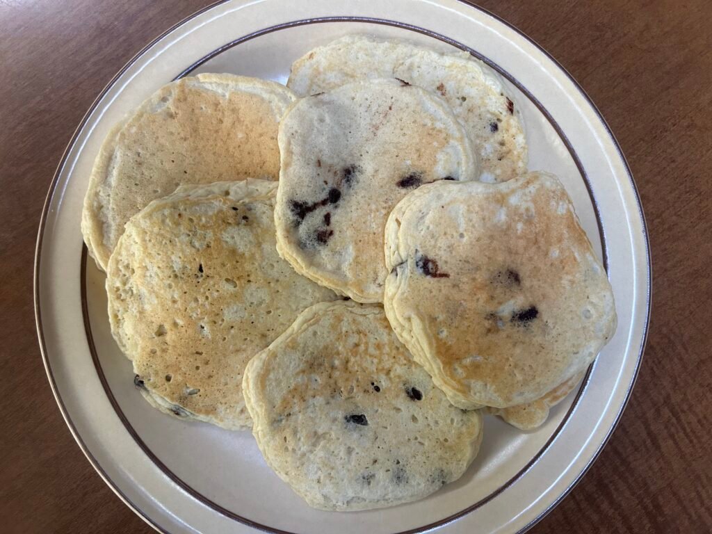 pancakes on a brown plate for a frugal living breakfast