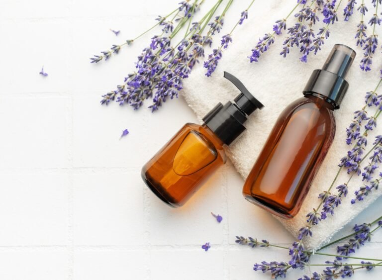 Lavender spa. Lavender natural essential oil and fresh lavender