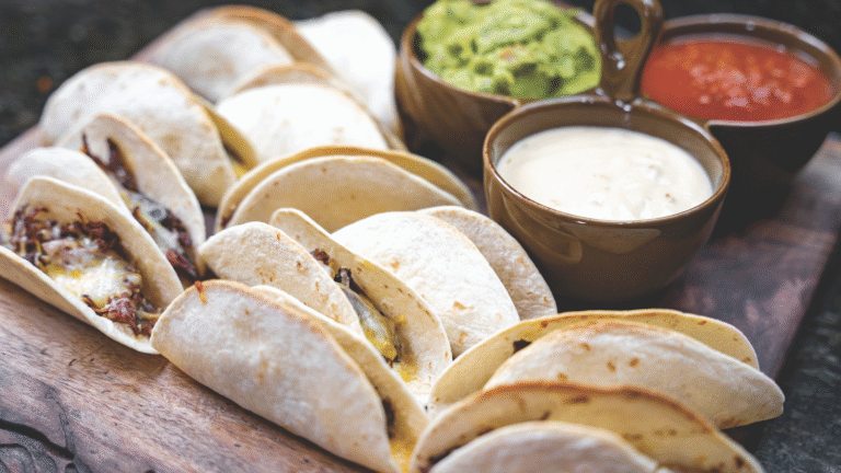 street tacos on a wooden cutting board